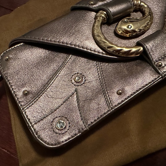 BEBE snake copper metallic brown clutch handbag purse - Picture 3 of 8